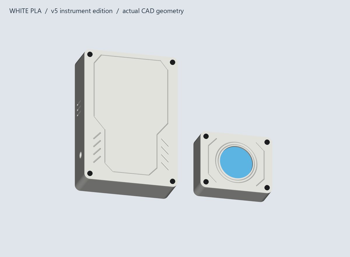 Render of the actual enclosure CAD geometry in white: the sensor box and the round doorway indicator