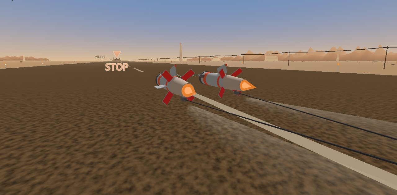 The two independently throttled engines firing over the desert test range